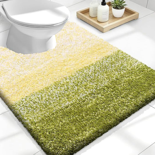 OLANLY Luxury Toilet Rugs U-Shaped 24x20, Extra Soft and Absorbent Microfiber Bathroom Rugs, Non-Slip Plush Shaggy Bath Mat, Machine Wash Dry, Contour Bathroom Mats for Toilet Base, Olive Green