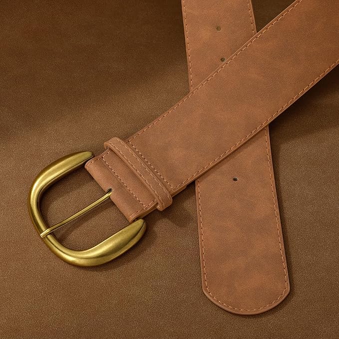SANSTHS Women Wide Suede Belt for Dresses Jeans Fashion Thick Leather Waist Belts Ladies Chunky Belts