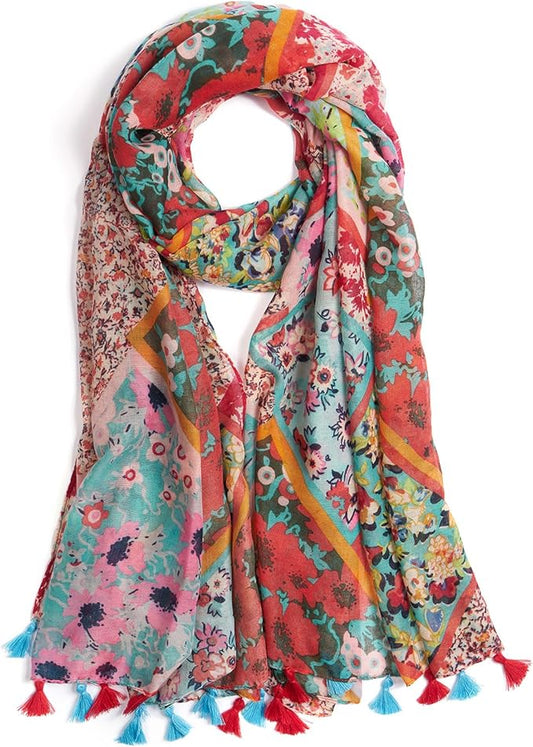 Scarf for Women Lightweight Soft Floral Leopard Printed Scarves Fall Winter Fashion Shawl Wrap with Fringe