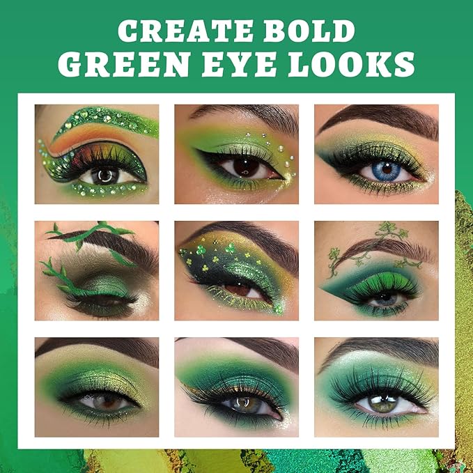 UCANBE 2pcs Eyeshadow Palette Makeup Set, Green Purple Color Shimmer Matte Metallic Eye Shadow Pallet with Soft Brush Eye Make Up Kit for Halloween Cosplay Costume Beetlejuice Medusa Poison Ivy Ursula