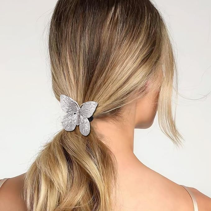 Hair Ties for Women, Sliver Metal Hair Cuffs Hair Accessories Elastic Hair Ties Ponytail Cuff Hair Bands for Both Thick Hair and Thin Hair