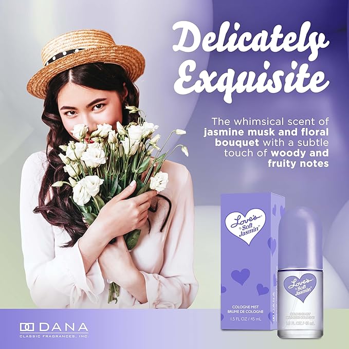Dana Love's Soft Jasmin Cologne Mist – Romantic Jasmine Perfume Body Spray for Women with Soft, Floral & Musky Scent (1.5oz)