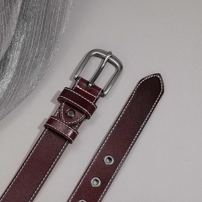 Women Leather Belt for Jeans Pants Dresses Fashion Casual Ladies Waist Belt with Pin Silver Gray Buckle