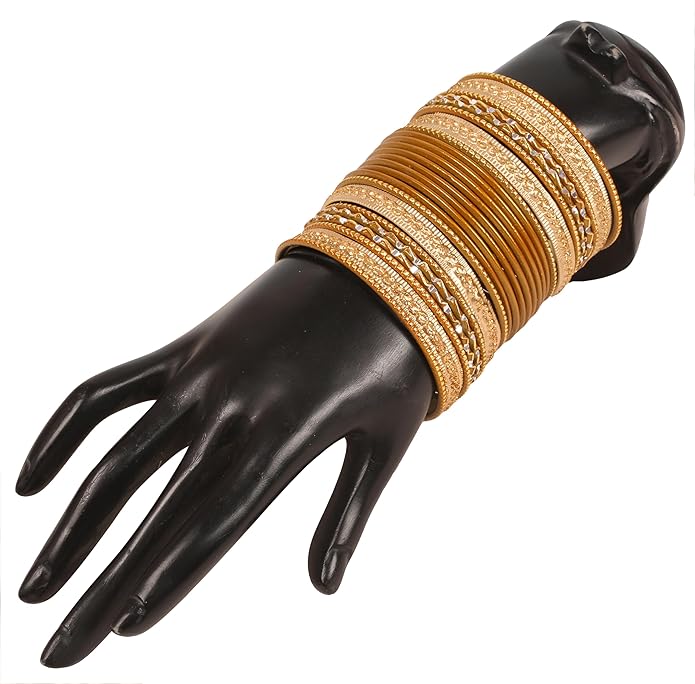 Touchstone Indian Metal Bangles for Women Gold Alloy Bracelets desi 2 Dozen Bangle Collection Bollywood Women's Jewelry Set Multi Stacking Wide Chunky Textured Golden Set of 24 in Gold or White Tone