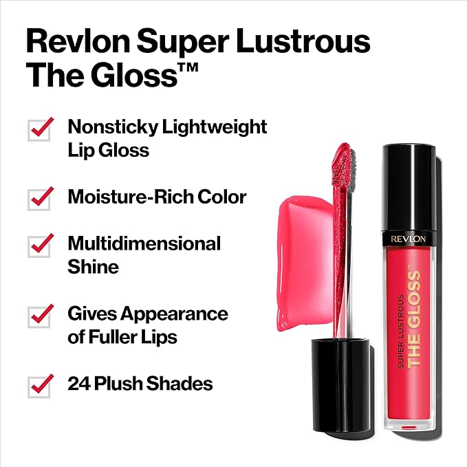 REVLON Super Lustrous Lip Gloss, Non-Sticky, Hydrating, High Shine Finish, 215 Super Natural, 0.13 oz (Pack of 2)