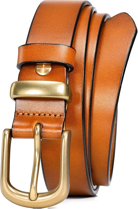 WOLFANT Womens Belts for Jeans in Gift Box,1.1" Ladies Belt with Gold Buckle,100% Italian Full Grain Real Solid Leather