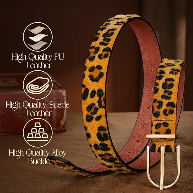 SANSTHS Women Faux Leather Chic Belts for Jeans Pants Fashion Ladies Belt Solid Color with Gold Curved Pin Buckle