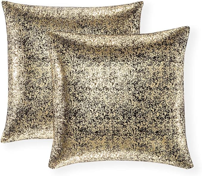 Xinrjojo Black and Gold Throw Pillows Pack of 2, Shimmery Pillow, Soft Sparkling Decorative Square Black Throw Pillow Covers Set 16 x 16 Inch, Cushion Pillowcases for Sofa Bedroom Car Bronzing
