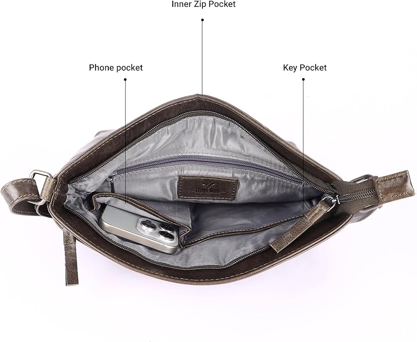 Terry Large Soft Real Leather Womens Crossbody Handbags and Purses-Triple Zip Premium Sling Crossover Shoulder Bag