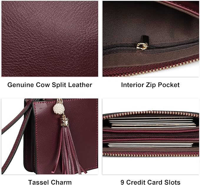 befen Genuine Leather Wristlet Clutch for Women Ultra-Slim Ladies Credit Card Holder Wallet Purses with RFID Protection