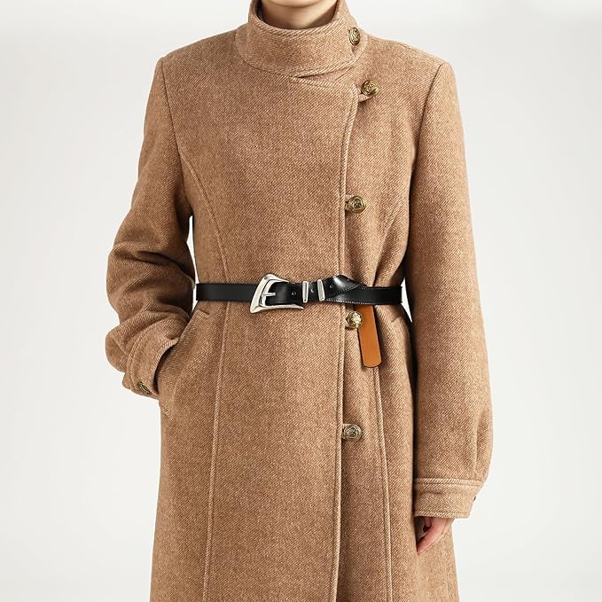 Women's Brown Belt Trend Belt with Gold Buckle Fashion Leather Waist Belt for Jeans Pants