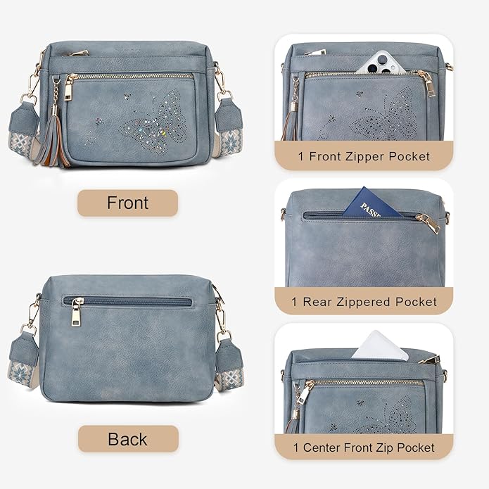 Crossbody Bags for Women Trendy Leather Crossbody Purse Shoulder Handbags Butterfly Design