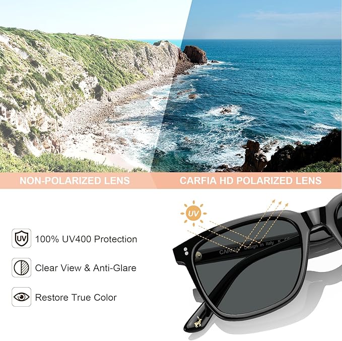 CARFIA Polarized Sunglasses for Women: Acetate, Small/Medium Size, UV400 Anti Glare CA5354