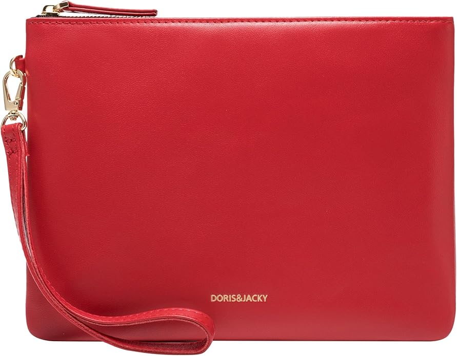DORIS&JACKY Lambskin Leather Wristlet Clutch Purse for Women Soft Designer Slim Cell Phone Pouch Bag with Detachable Strap