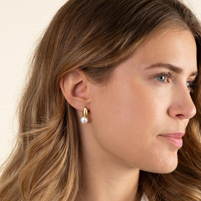 CHESKY Christmas Gifts Pearl Earrings for Women, Dainty 14K Gold Plated/Silver Plated Drop Quality Handpicked AAA+ Freshwater Cultured Round Pearls Dangle Earrings Wedding Jewelry for Women Gifts