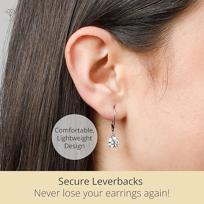 14k Gold Leverback Cubic Zirconia Dangle Earrings | Solid Real White or Yellow Gold Dangle Earrings for Women | 1-8 CT.TW 14k Gold Earrings for Women | CZ Cubic Zirconia Drop Earrings by MAX + STONE
