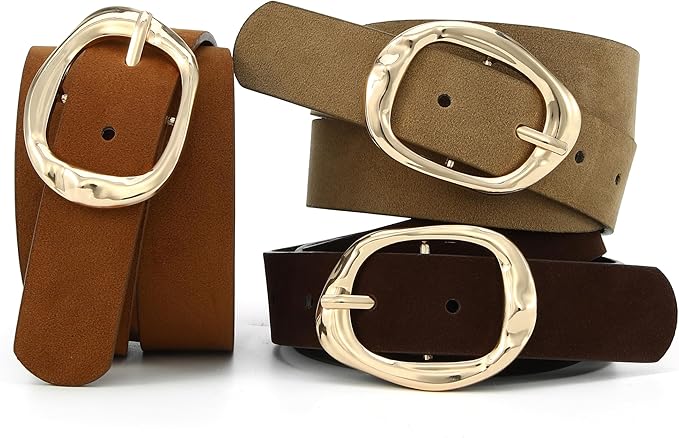 Earnda Leather Belts for Women Casual Fashion Waist Belt with Liquid Shapes Gold Buckle for Jeans Pants Dresses