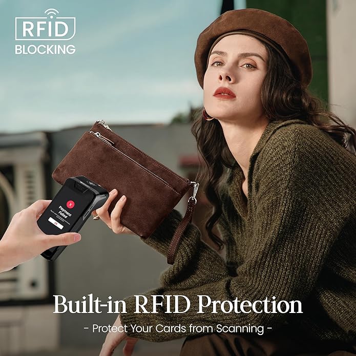 befen Genuine Leather Wristlet Clutch Wallet Purses with RFID Blocking, Small Crossbody Bags Shoulder Handbag for Women