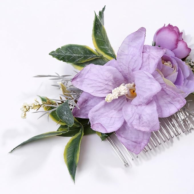 Flower Hair Clip for Women - Elegant Hair Accessory for Wedding, Party & Daily Wear (Purple)
