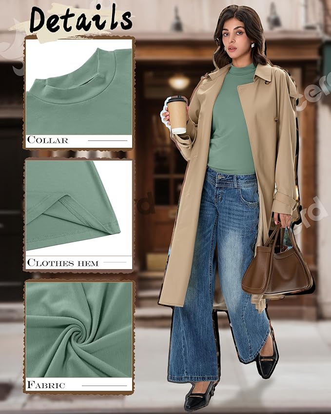 Ficerd 3 Pack Women's Mock Turtleneck Shirts, Long Sleeve Mock Neck Pullover Tops Slim Fitted Stretch Undershirt Tee Blouse