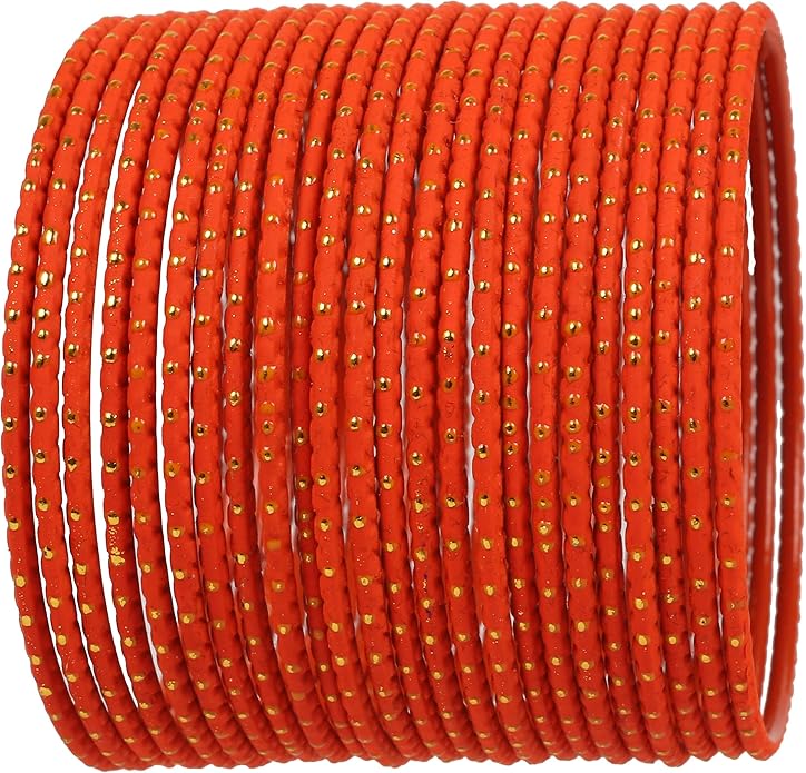 Touchstone Indian Bollywood Trending Fashion Handcrafted Beautifully Trimmed Edges Textured Golden Dots Designer Jewelry Bangle Bracelets. Set of 24 for Women.