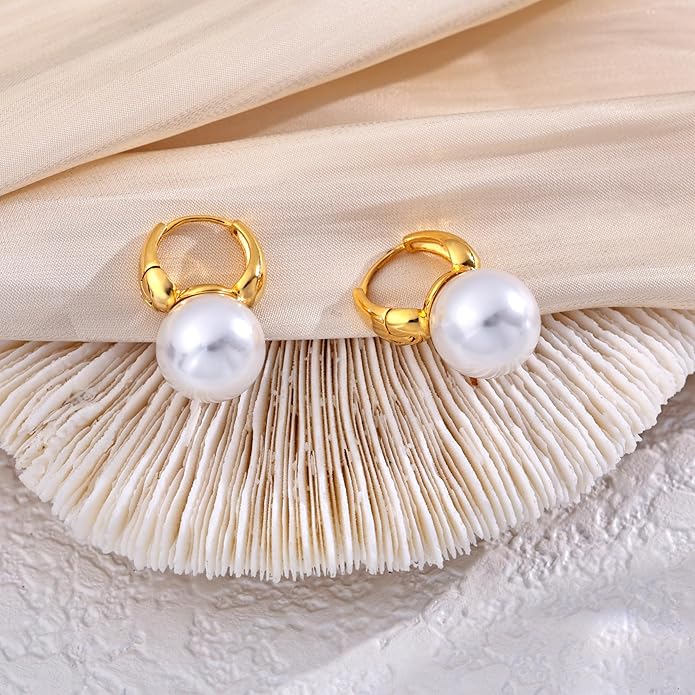 CHESKY Christmas Gifts Pearl Earrings for Women, Dainty 14K Gold Plated/Silver Plated Drop Quality Handpicked AAA+ Freshwater Cultured Round Pearls Dangle Earrings Wedding Jewelry for Women Gifts