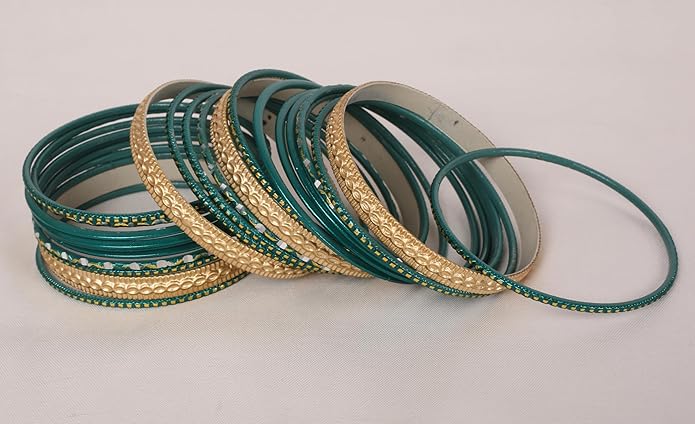 Touchstone Indian Metal Bangles for Women Gold Alloy Bracelets desi 2 Dozen Bangle Collection Bollywood Women's Jewelry Set Multi Stacking Wide Chunky Textured Golden Set of 24 in Gold or White Tone