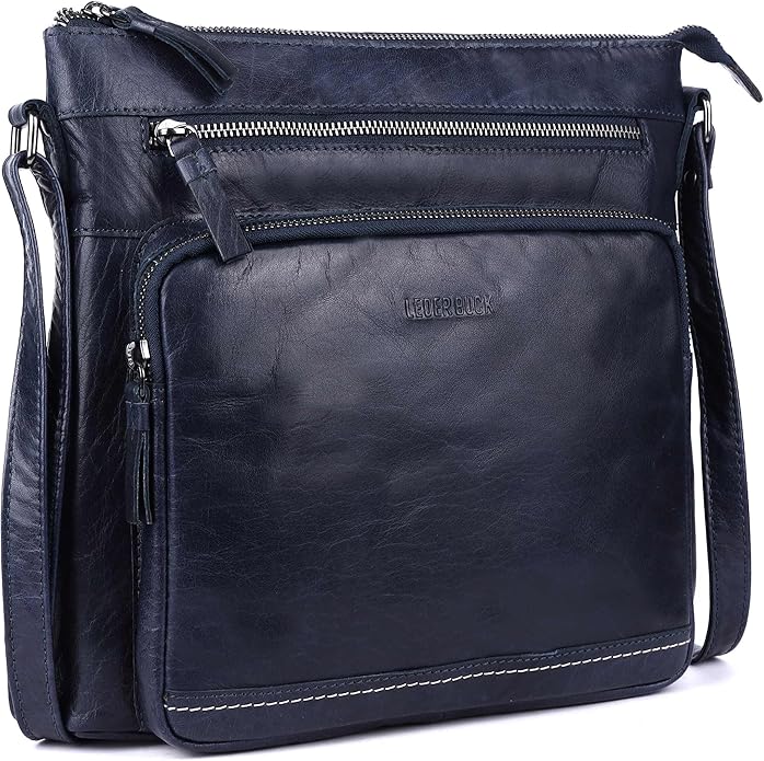 Olga Women's Extra-Large Genuine Leather Crossbody Purse – Soft Triple-Zip Shoulder Bag