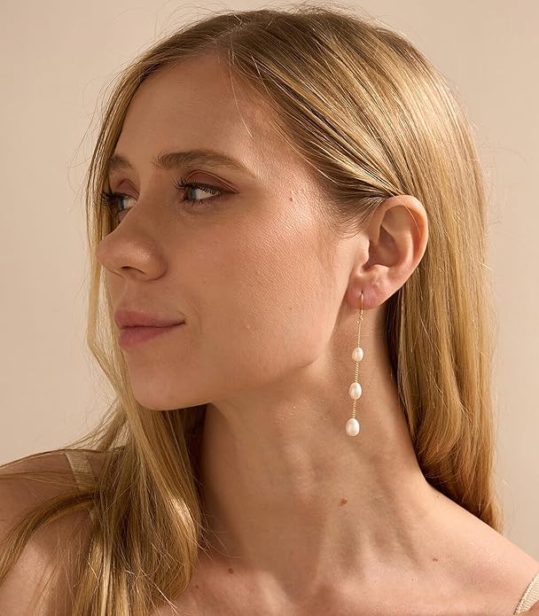 Long Pearl Earrings for Women 925 sterling silver Pearl Dangle Earrings Hypoallergenic Elegant Wedding Pearl Tassel Earrings for Bridal Christmas Gift…