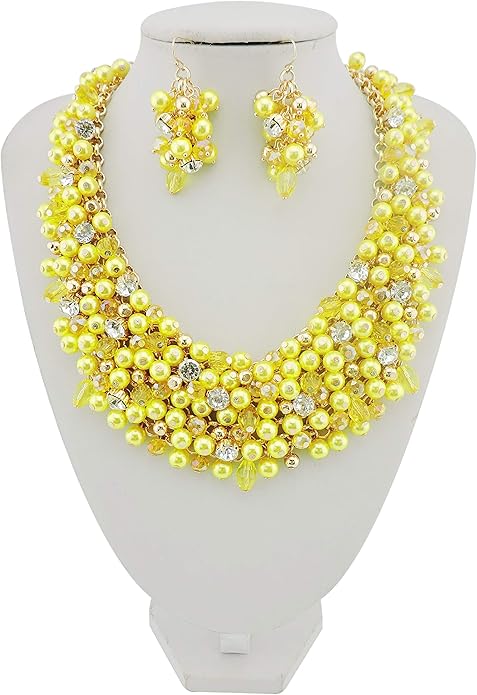 Bocar Fashion Crystal Chunky Collar Statement Necklace Earring Set for Women Gift (NK-10260)
