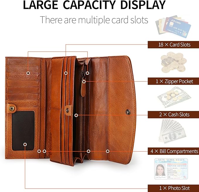 Wallets for Women Large Capacity Leather Clutch Wallet Card Organizer Women's Purse