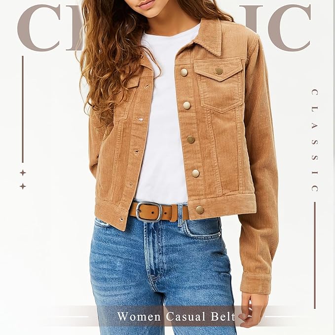 WHIPPY Women Leather Belt Casual Fashion Gold Buckle Leather Waist Belt for Jeans Pants Dresses Chic Ladies Belt