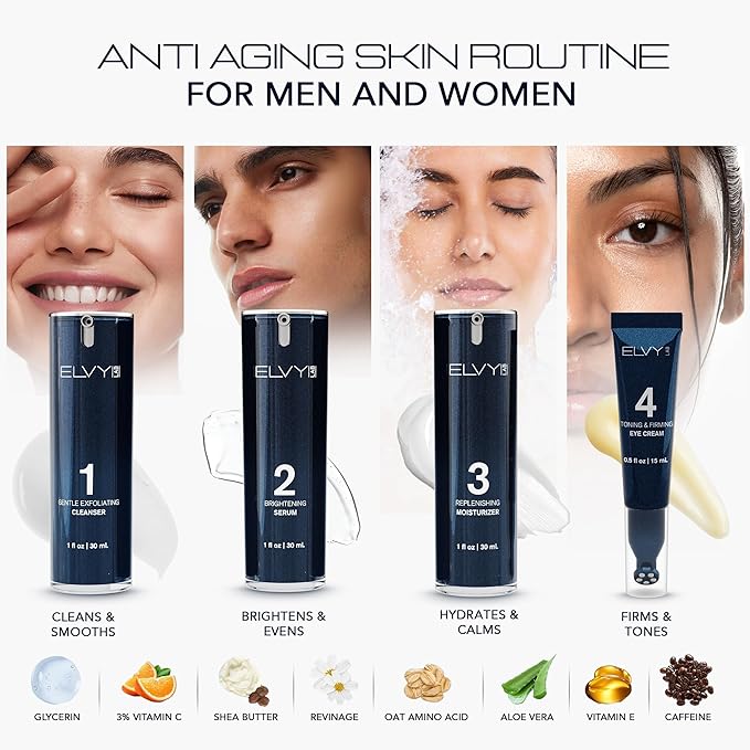 Skin Care Set For Men & Women | 4-in-1 Vegan & Cruelty-Free Skin Care Kit | Dermatologist Developed | Anti-Aging With Deep Cleanser, Vitamin C Serum, Moisturizer & Eye Cream | All Skin Types
