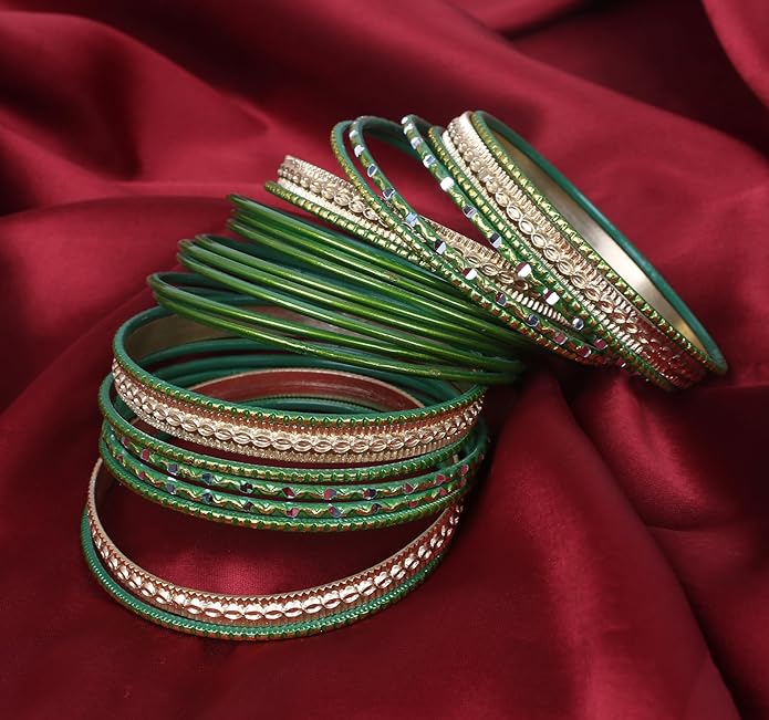 Touchstone Indian Metal Bangles for Women Gold Alloy Bracelets desi 2 Dozen Bangle Collection Bollywood Women's Jewelry Set Multi Stacking Wide Chunky Textured Golden Set of 24 in Gold or White Tone