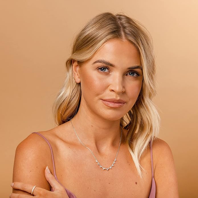 PAVOI 14K Gold Plated Station Necklace - Simulated Diamond Layering Necklaces - Womens CZ Chain