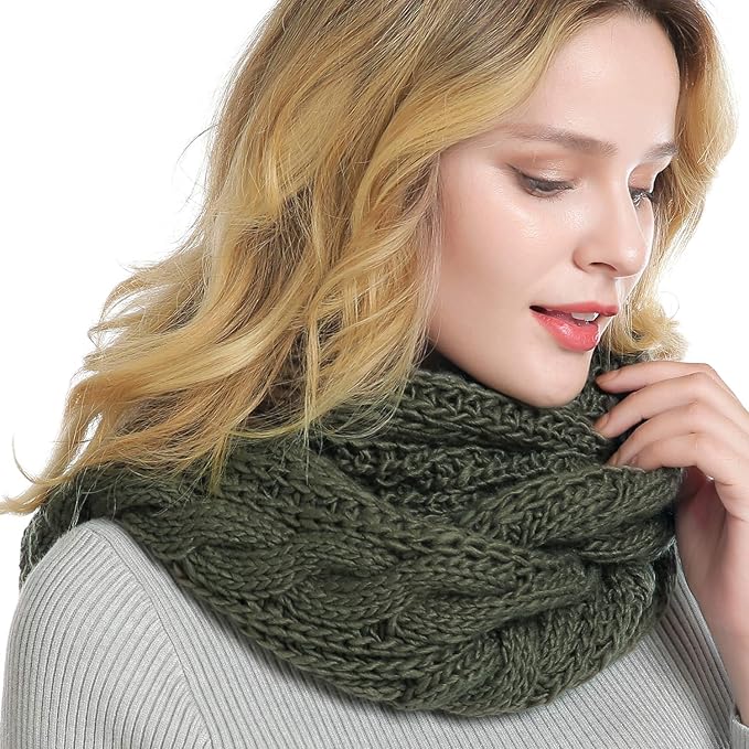 QUEENFUR Winter Women Thick Cable Knit Ribbed Infinity Circle Loop Scarf