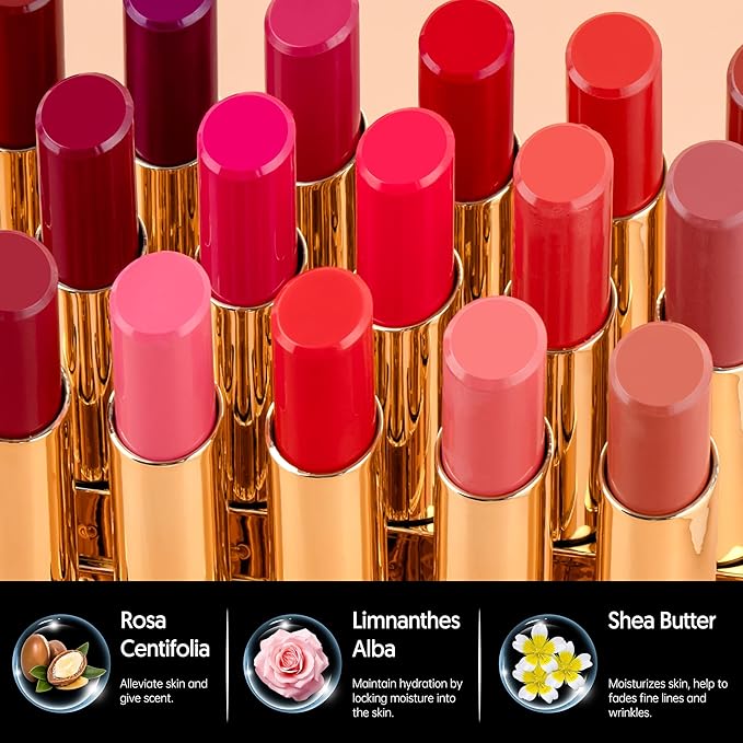 MAKI YIKA 3Pc Moisture Lipsticks for Women Nude Pink Red Lipstick Hydrate Tinted Lip Balm for Dry Cracked Lips Glossy Lip Color, MA55/62/63