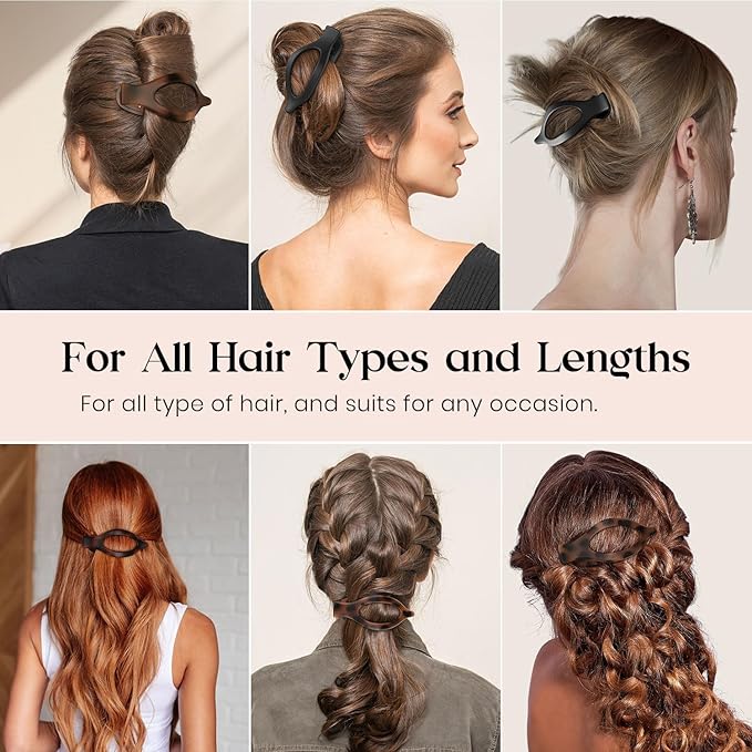 2 PCS Large Flat Hair Clips for Women, French Concord Lay Down Claw Clips for Thick Thin Hair, Comfortable Curved Side Clips, Matte Non-slip Strong Hold Hair Accessories, Tortoise & Black