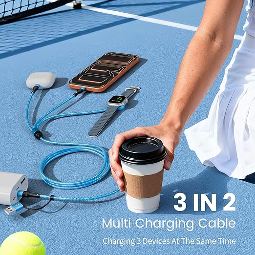 [2Pack,5FT] Travel Essentials, 3 in 2 USB A/C Cable to iPhone 17 Charger/Apple Watch Charger/IP, Braided Multi Charging Cable Cord, RV Camping Essentials, Designed for iWatch Series & iPhone17-11/iPad