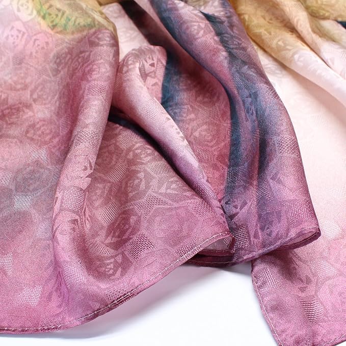 100% Mulberry Silk Scarfs for Women Floral Print Satin Long Scarf for Headscarf Hair Wraps Shawl with Gift Packed