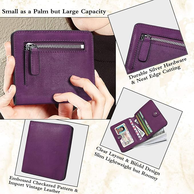 AINIMOER Small Leather Wallet for Women, Ladies Credit Card Holder RFID Blocking Women's Mini Bifold Pocket Purse