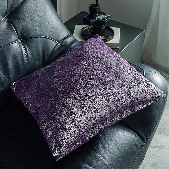 Set of 2, Throw Pillow Covers, Cushion Cases, Decorative Square Pillow Case, Slipover Pillowslip for Home Sofa Couch Chair Back Seat Bedroom Car, 18 x 18 in (Silver- Lavender Purple)