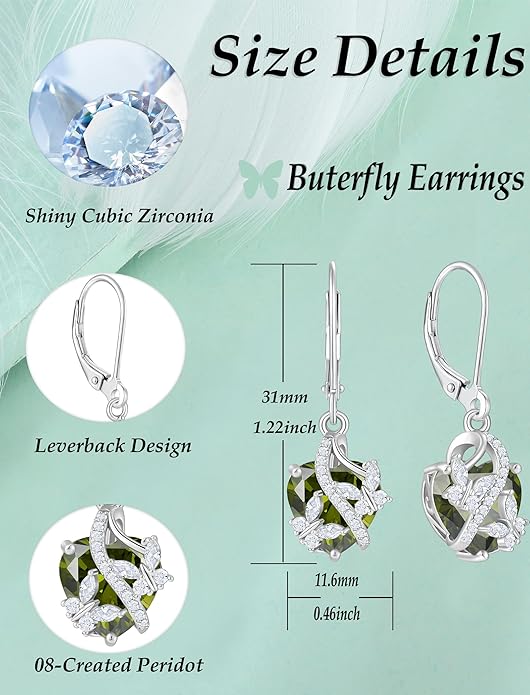 Butterfly Earrings for Women 925 Sterling Silver Heart Earring Birthstone Jewelry