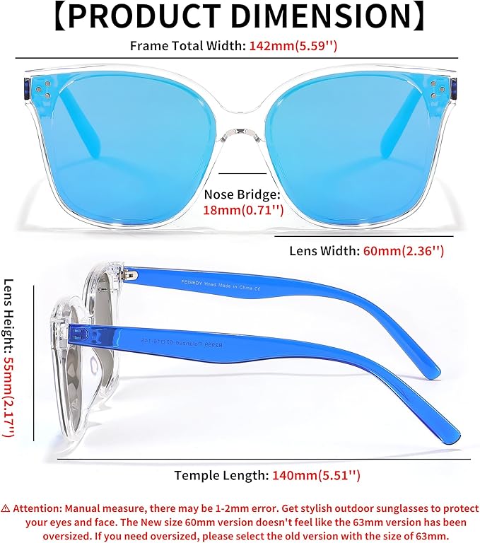 FEISEDY Oversized Polarized Sunglasses - UV400 Protection, Square Fashion Sun Glasses for Outdoor & Daily B2600