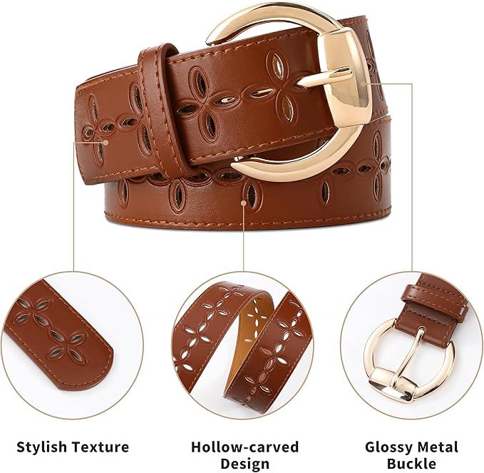 Wide Belts for Women Leather Wide Belts Fashion Thick Black Belt With Gold Buckle Belt for Dresses