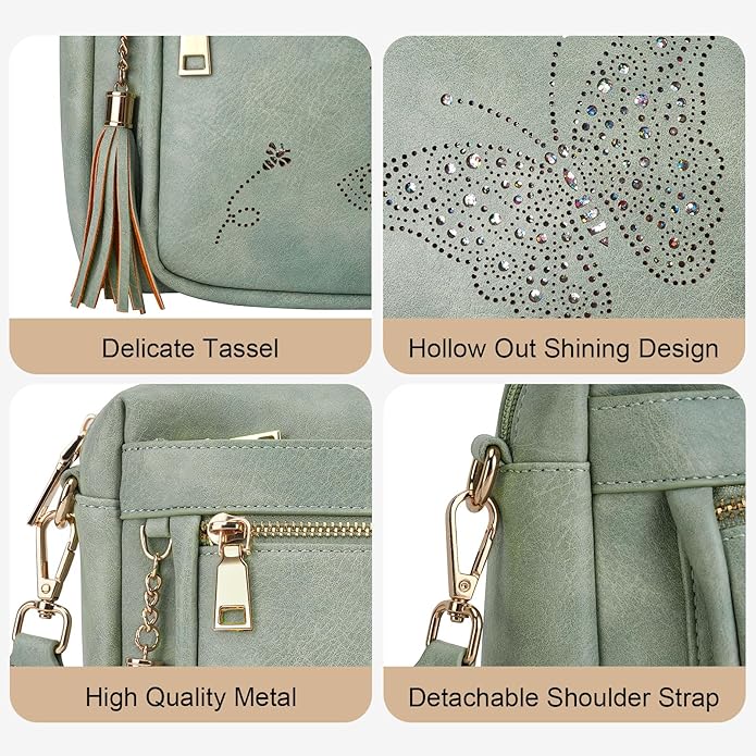 Crossbody Bags for Women Trendy Leather Crossbody Purse Shoulder Handbags Butterfly Design