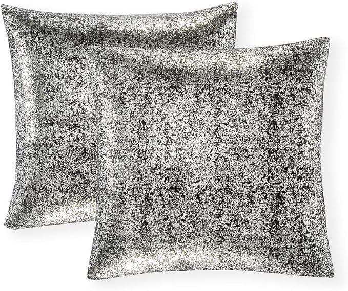 Xinrjojo Pack of 2, Shimmery Pillow, Soft Solid Color Sparkling Decorative Square Throw Pillow Covers Set, Cushion Cases Pillowcases for Sofa Bedroom Car, 20 x 20 Inch 50 x 50 cm (Silver- Black)