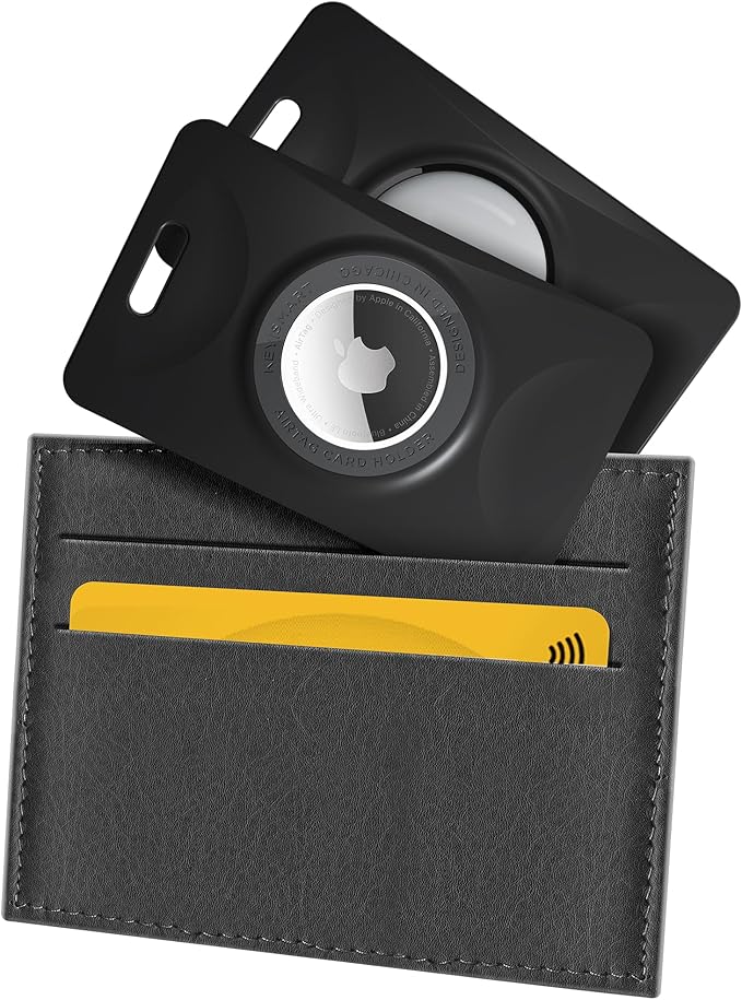 KEY SMART SlimCard AirTag Holder for Wallet - Ultra Slim Wallet Air Tag Holder - AirTag Card Holder with Lanyard Hole, Item Tracker - Auto Lock Air Tag Holders - 2 Pack