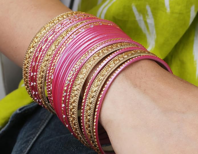 Touchstone Indian Metal Bangles for Women Gold Alloy Bracelets desi 2 Dozen Bangle Collection Bollywood Women's Jewelry Set Multi Stacking Wide Chunky Textured Golden Set of 24 in Gold or White Tone