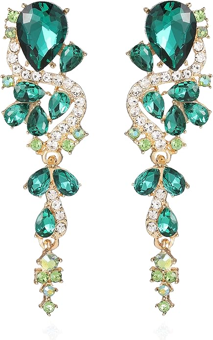 Fashion Rhinestone Statement Drop Dangle Earrings Long Colorful Crystal Bridal Wedding Teardrop Chandelier Earrings for Women Prom Pageant